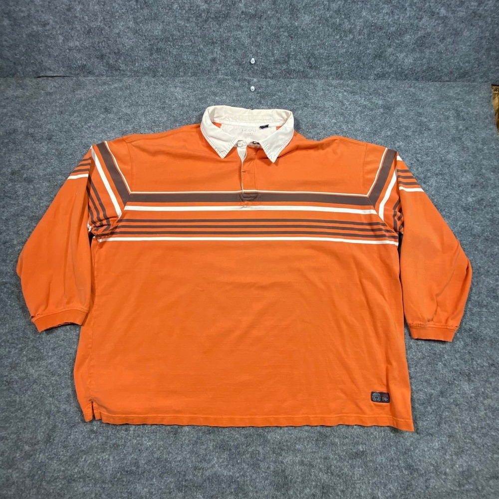 IZOD Jeans Mens 4X Rugby Shirt Orange Striped Long Sleeve Cotton Collared Top